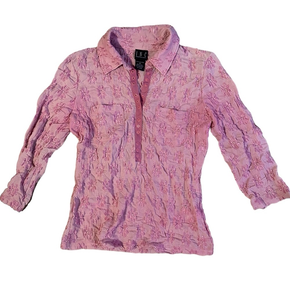 Vintage Pink Quarter Sleeve Collared Top Size Medium